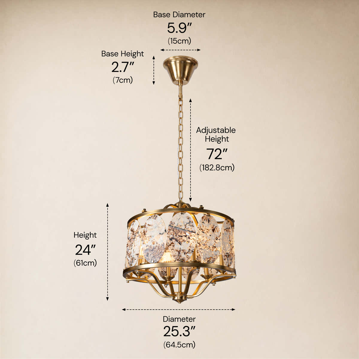 Pietra Snowland Marble Oval Disc Round Chandelier 25"D dimensions 3