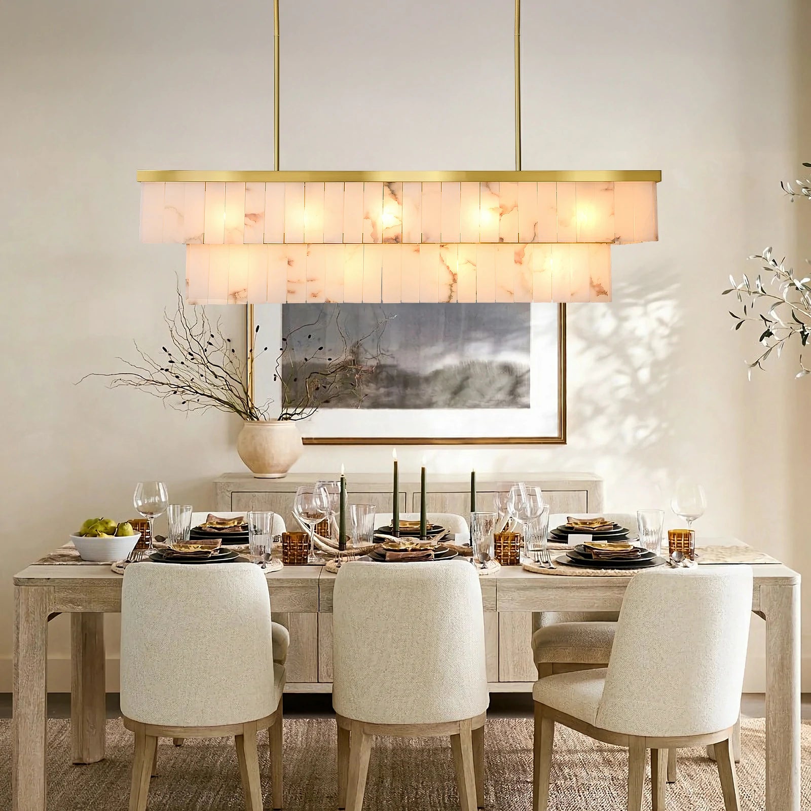 Solmare Alabaster Rectangular Chandelier 138cm