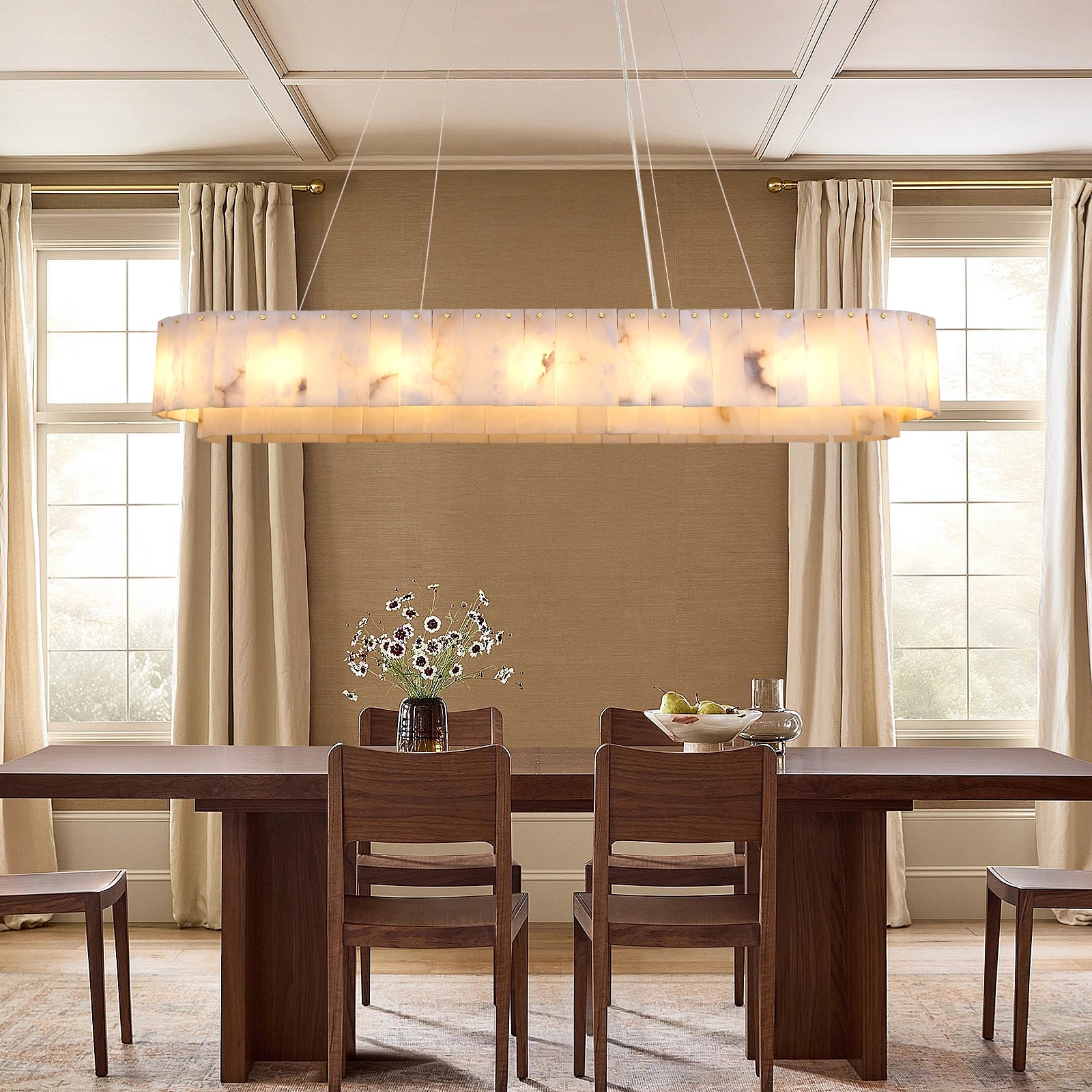 Sawyer Alabaster Rectangle Chandelier 137cm L