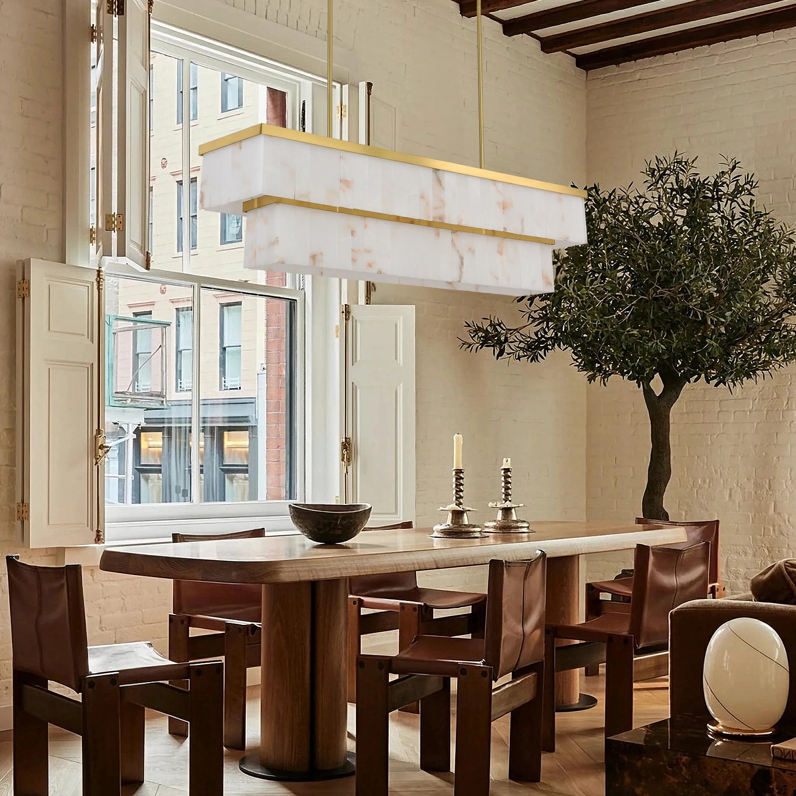 Solmare Alabaster Rectangular Chandelier 138cm